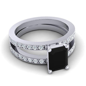 4 Prong Emerald Cut Diamond Pave Split Shank Yamala Ring